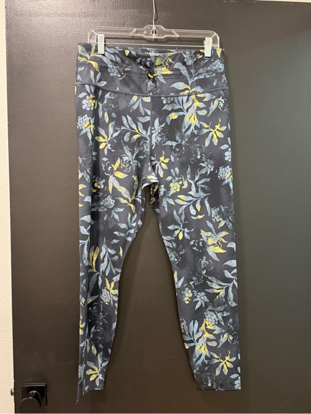 JoyLab Black Floral Leggings with Yellow & Light Blue Accents